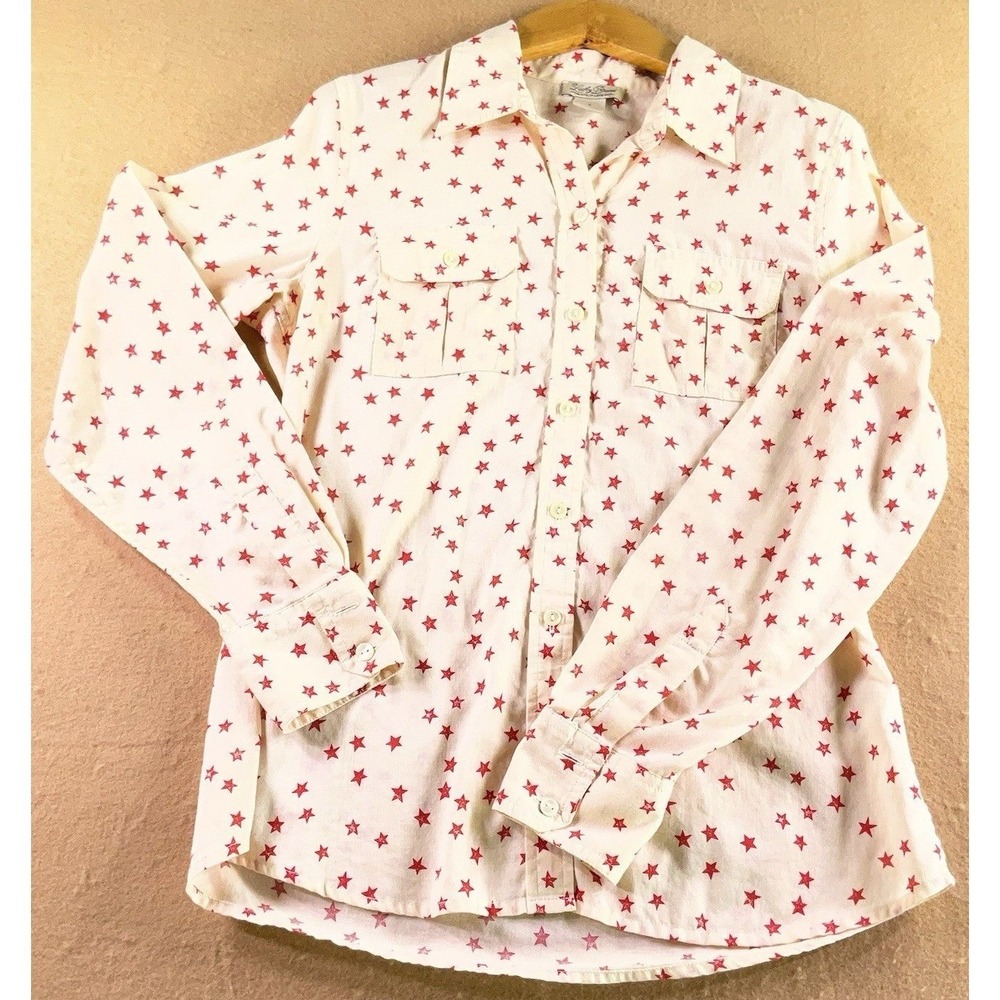 Lucky Brand Womens Cream Red Star Print Cotton Button Down Shirt Small RN80318